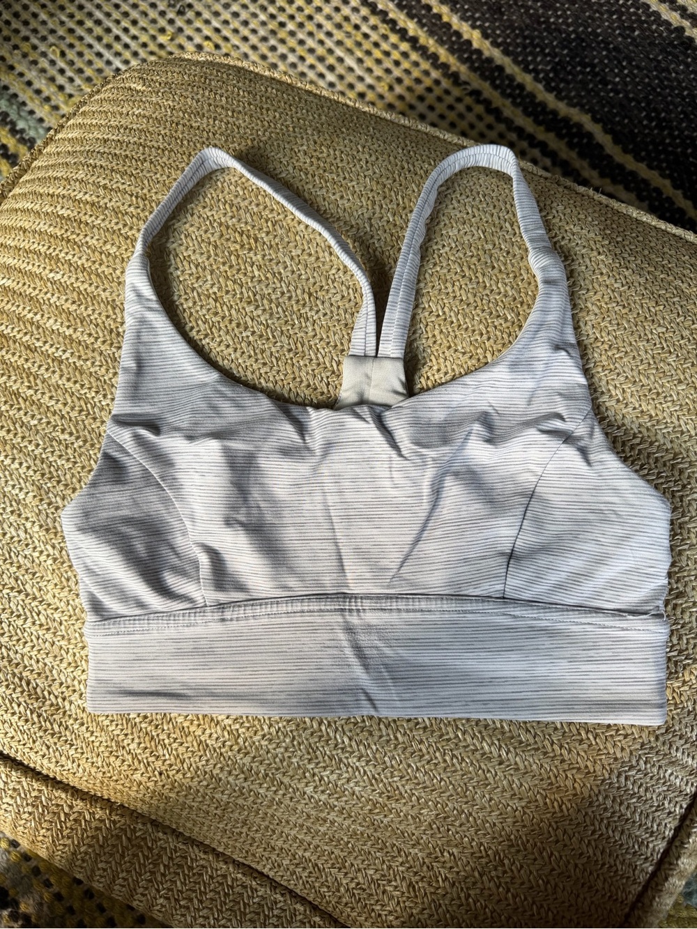 lululemon SIZE 2 Train Times Gray White Striped Racerback Sports Bra